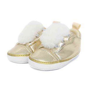 Stepping Stones Metallic Pom Pom Sneaker in Gold